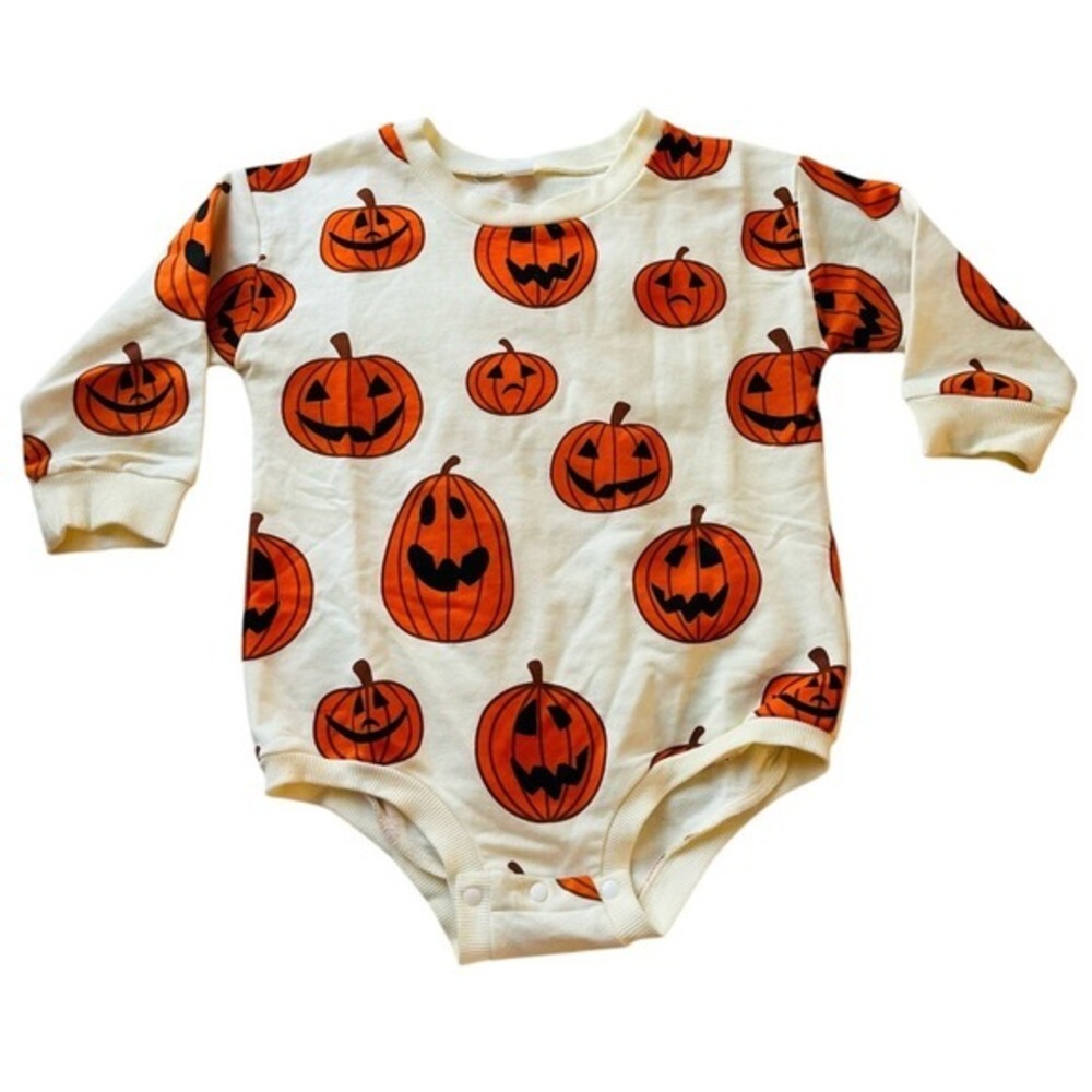 Baby Halloween Pumpkin Long Sleeve 6-9 Months Romper Outfit - Picture 2 of 4